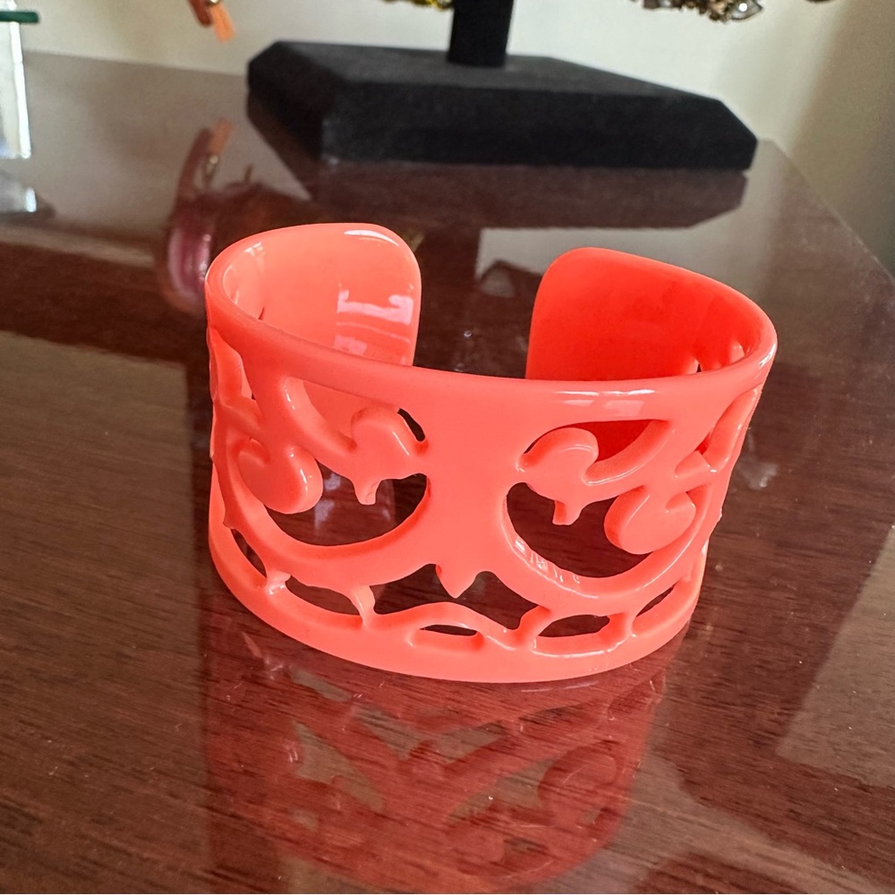 Filigree Cuff Bracelet by Belissima Neon Orange Plastic